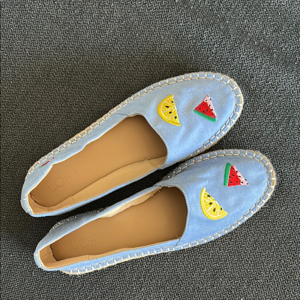 LOFT Sky Blue Espadrilles with Fruit Embroidery